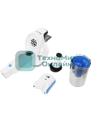 Пылесос вертикальный Coolfort CF-3006 белый/голубой, питание от аккумулятора, 130 вт, уборка сухая, пылесборник 0.5 л, работа от АКБ max 30 мин.