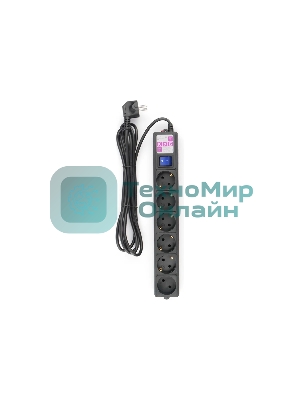 Сетевой фильтр Powercube SPG6-B-3M 3м, 6 розеток, черный, коробка