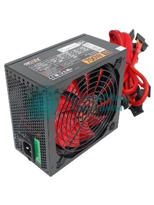 Блок питания Ginzzu PC700 14CM(Red) 80 PLUS black,APFC,24+4p,2 PCI-E(6+2), 7*SATA, 4*IDE,оплетка, кабель питания,цветная коробка