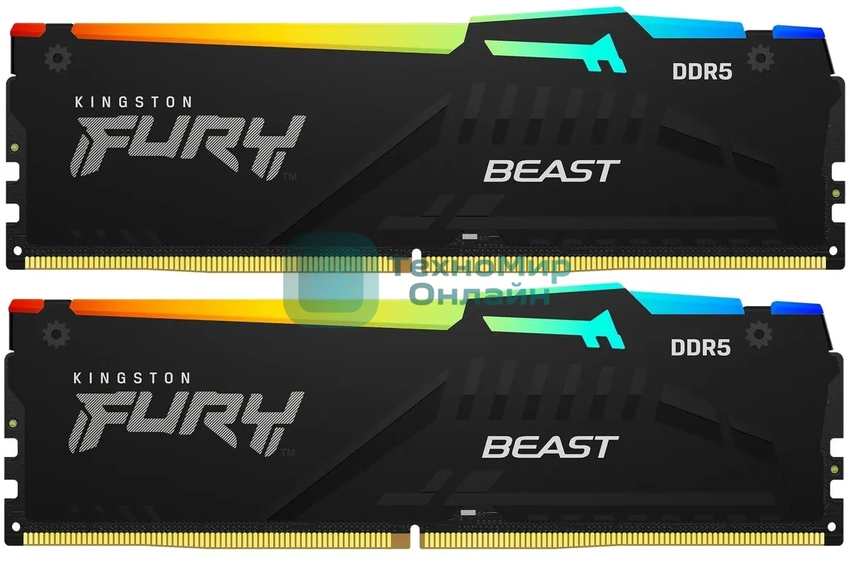 Оперативная память Kingston Fury Beast, DDR5, 16GB (2x8GB), 5200MHz, CL40, DIMM, с радиаторами, RGB, черный
