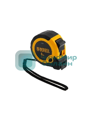 Рулетка Denzel 8м х 25мм, двухкомп. корпус, кнопка-пауза