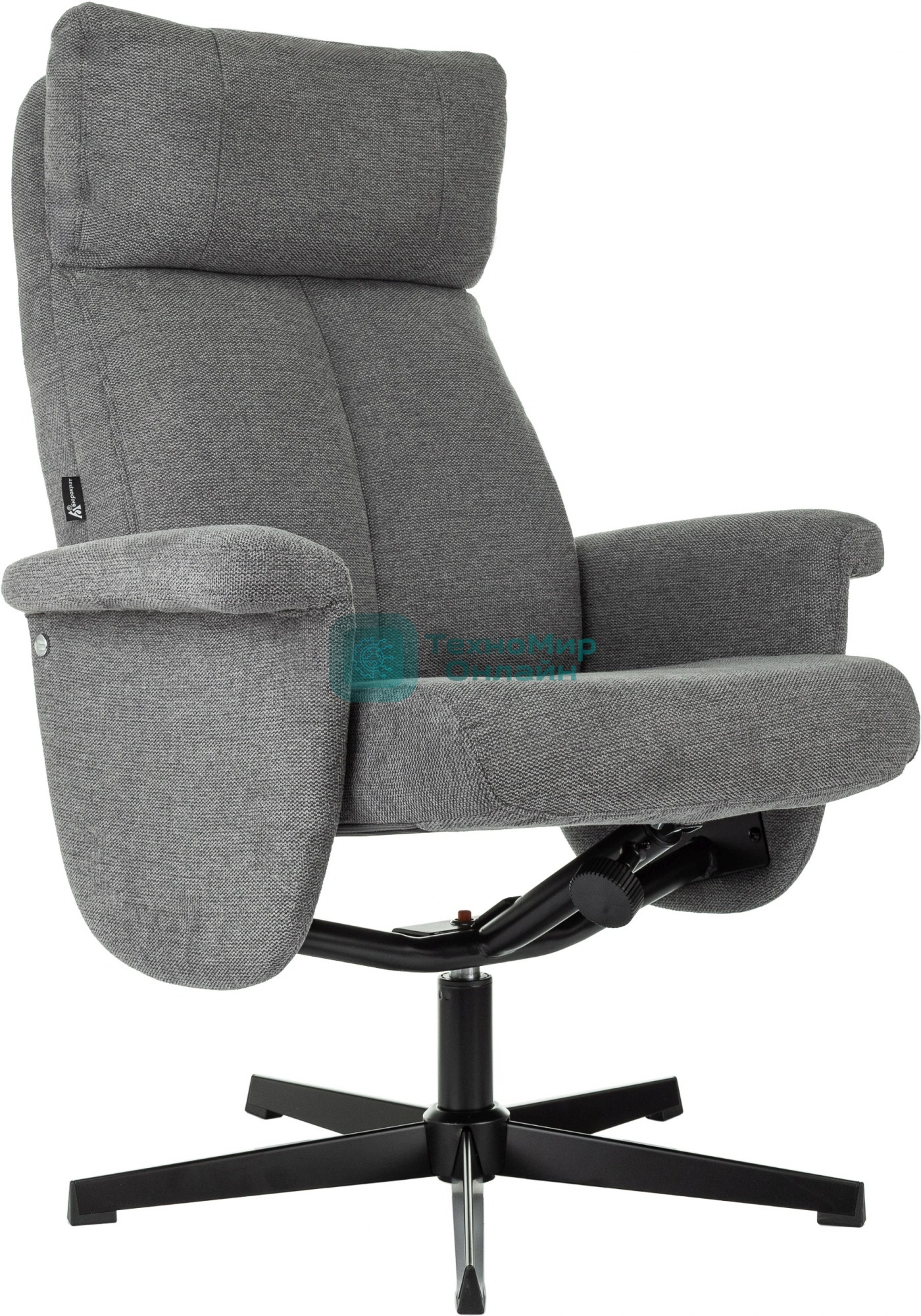 Кресло для дома Бюрократ Baron с пуфом серый, металл черный крестов. (BARON/GREY)