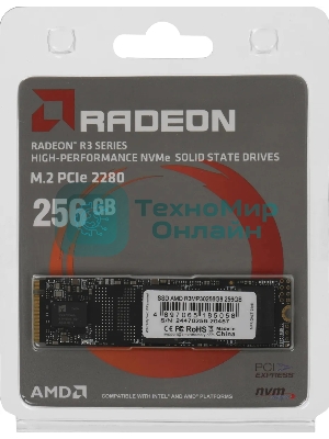 Накопитель SSD AMD Radeon R3MP30256G8, 256Gb, PCIe 3.0 x4, M.2 2280, NVMe, R/W 2000/1300
