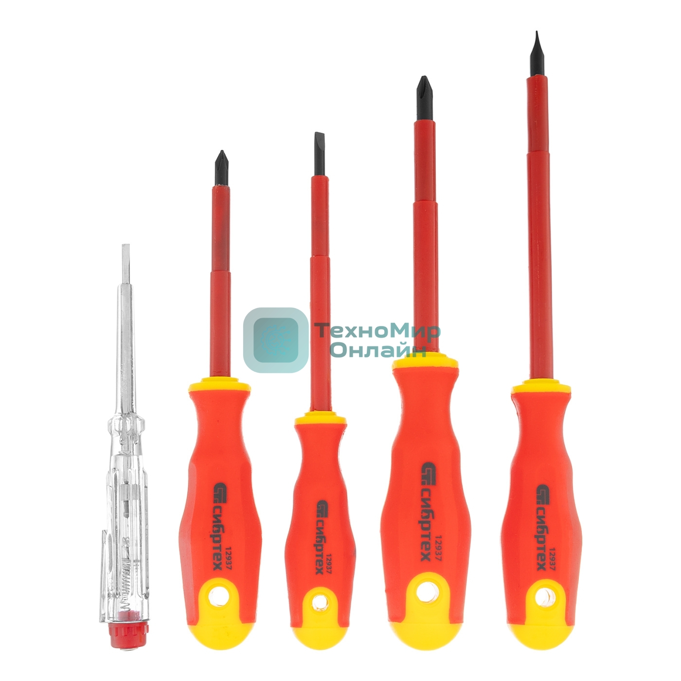 Набор отверток Сибртех диэлектрических до 1000в тестер crv двухкомпонентные рукоятки (5шт.)