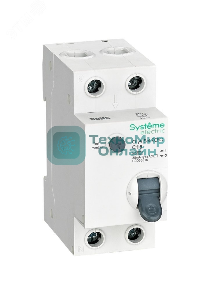 Выключатель автоматический дифференциального тока 1PN С16А 6kA 30мА Тип AС City9 Set