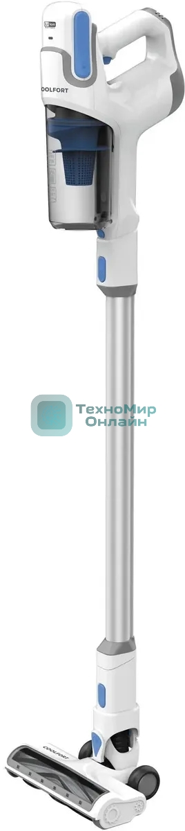 Пылесос вертикальный Coolfort CF-3006 белый/голубой, питание от аккумулятора, 130 вт, уборка сухая, пылесборник 0.5 л, работа от АКБ max 30 мин.