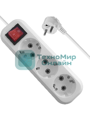 Удлинитель с заземлением Defender L330 16 А, 5 м, заземление, выключатель