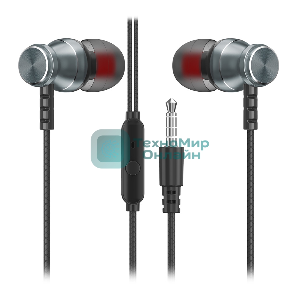 Проводные наушники Smartbuy SBH-026 серый, внутриканальные, Jack 3.5 мм, микрофон на проводе