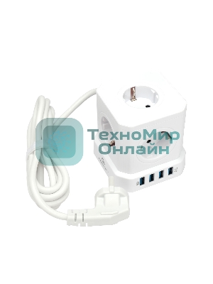 Сетевой фильтр Cablexpert Tower TWR-5-U4-W-2, 5 р, 10А, 4хUSB, 3.1А, 2 м, ур.защиты 4+, белый, коробка