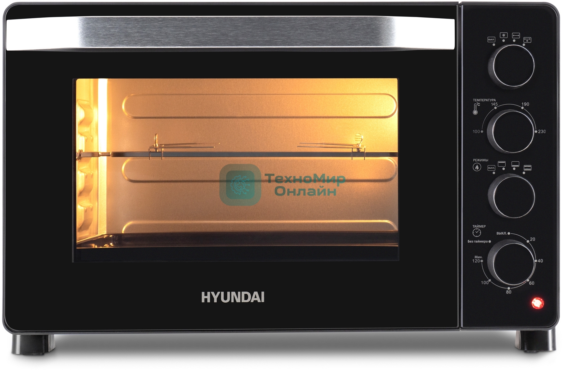 Мини-печь Hyundai MIO-HY081 38 л, 2000 Вт, серебристый/черный