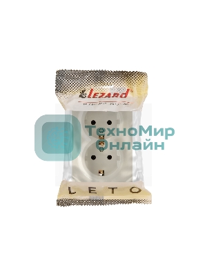 Розетка 2-м ОП LETO с заземл. закрытый корпус ПБТ крем LEZARD 752-0300-127B