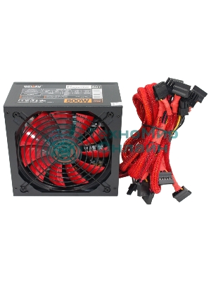 Блок питания Ginzzu PC800 Red, 800Вт, 80 PLUS, 140мм, черный/красный