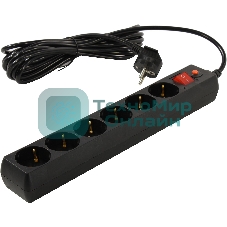 Сетевой фильтр Buro Сетевой фильтр, 6 розеток, 5 метра, черный