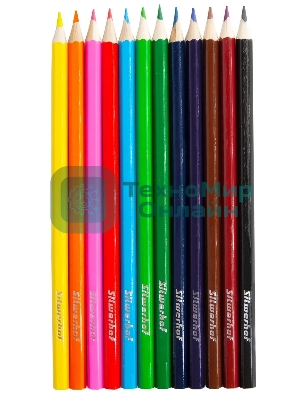 Карандаши цветные Silwerhof Веселые друзья 2.65мм, шестигранный профиль, дерево, ассорти, 12 цветов, коробка с европодвесом