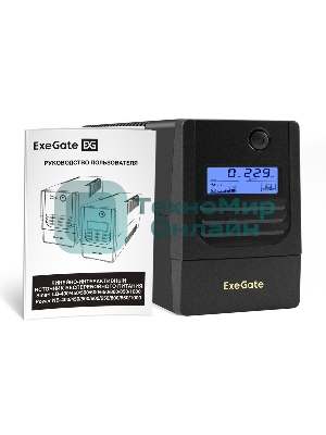Источник бесперебойного питания ExeGate Smart LB-650.LCD.AVR.2SH (650VA/390W, LCD, AVR, 2*Schuko, батарея 12V 7Ah, черный)
