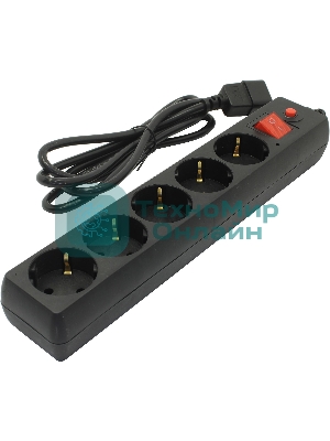Сетевой фильтр Buro 500SH-1.8-UPS-B 1.8 м, 5 розеток, черный, коробка