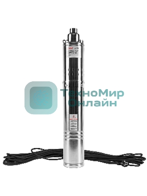 Насос скважинный винтовой 1000Вт, производительность 50л/мин, СТАВР 4-НСВ-105/1000, высота подъема 105м, давление 10.5 бар, глубина погружения 70м, максимальный размер частиц 2мм, внешний диаметр (с кожухом) 99мм, диаметр выходного патрубка G 1', длина кабеля 20м.
