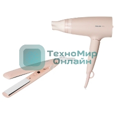 Набор для укладки волос Фен Philips BHP398/00 розовый, 1600 Вт, компактный + выпрямитель