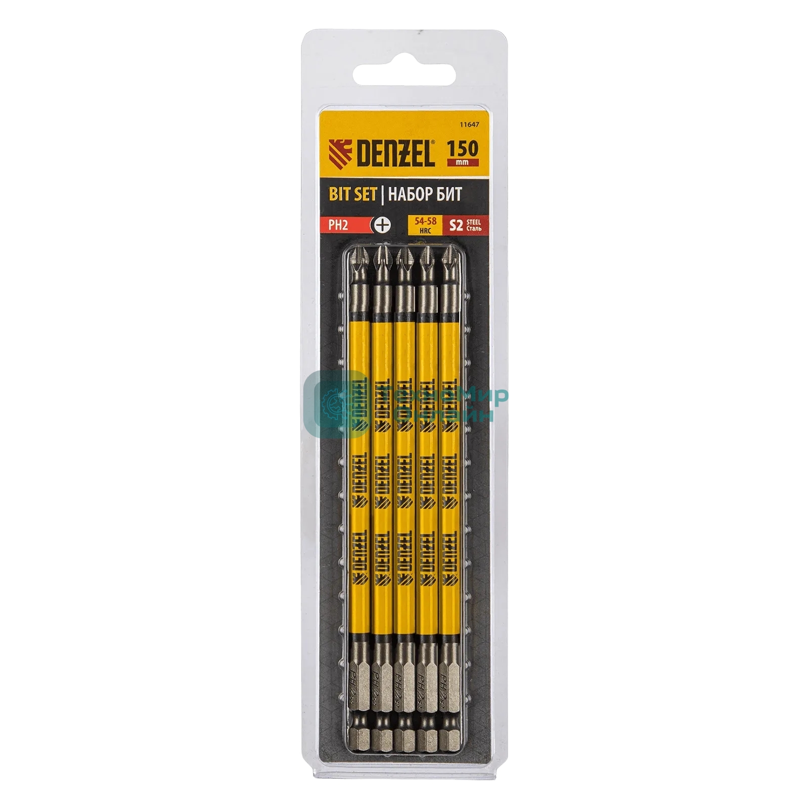 Набор бит Denzel PH2х150, сталь S2, круглый профиль, 5 шт.