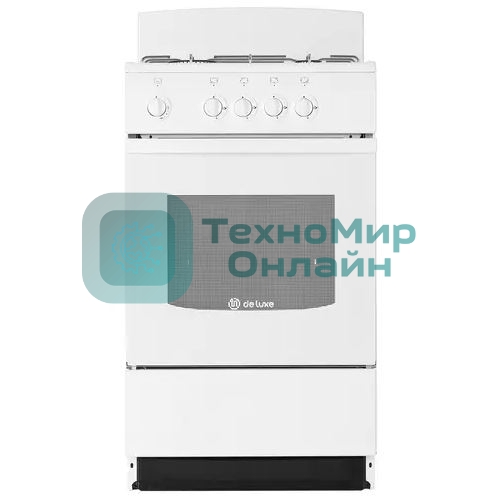 Плита газовая De Luxe 5040.45Г (Щ) -001 белый, конфорок 4 газовых, духовка 46 л, 50 см x 85 см x 50 см