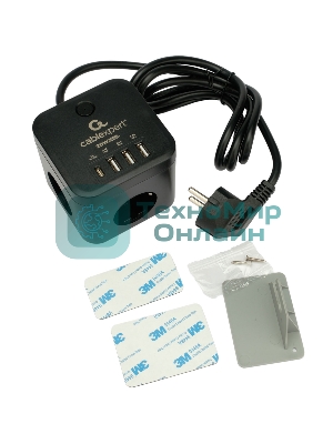 Сетевой фильтр Cablexpert Cube CUBE-3-CU3-B-1.5, 3 р, 10А, 1xType-C PD, 3xUSB, 1.5 м, ур.защиты 4+, черный, коробка