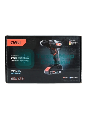 Дрель-шуруповерт Deli DE-CZ20-1, 20 В, 0 Ач, 70 Нм, бесщеточный, ударный