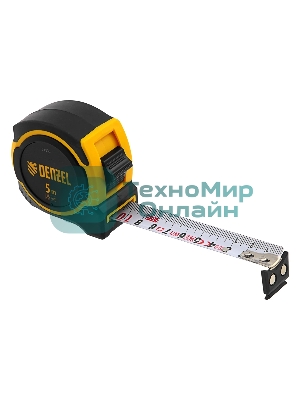 Рулетка Denzel 5м х 25мм, двухкомп. корпус, магнитный обрезиненный зацеп