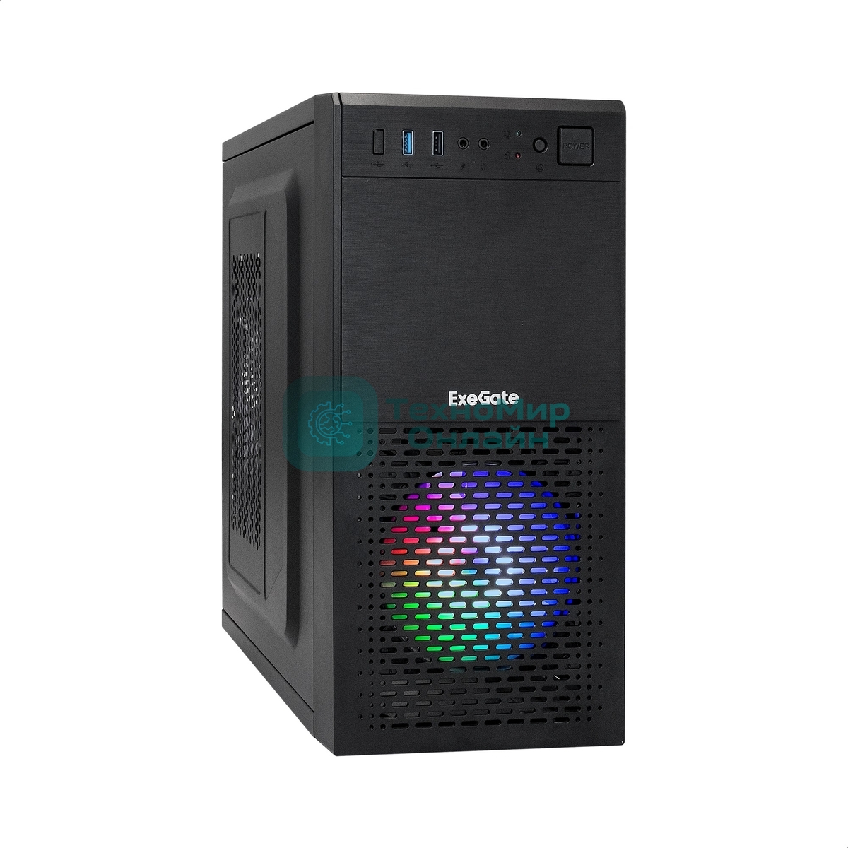 Компьютерный корпус Minitower ExeGate mEVO-7807-XP500 (mATX, БП XP500 с вент. 12см, 1*USB+1*USB 3.0, черный, 1 вент. 12см с RGb подсветкой)