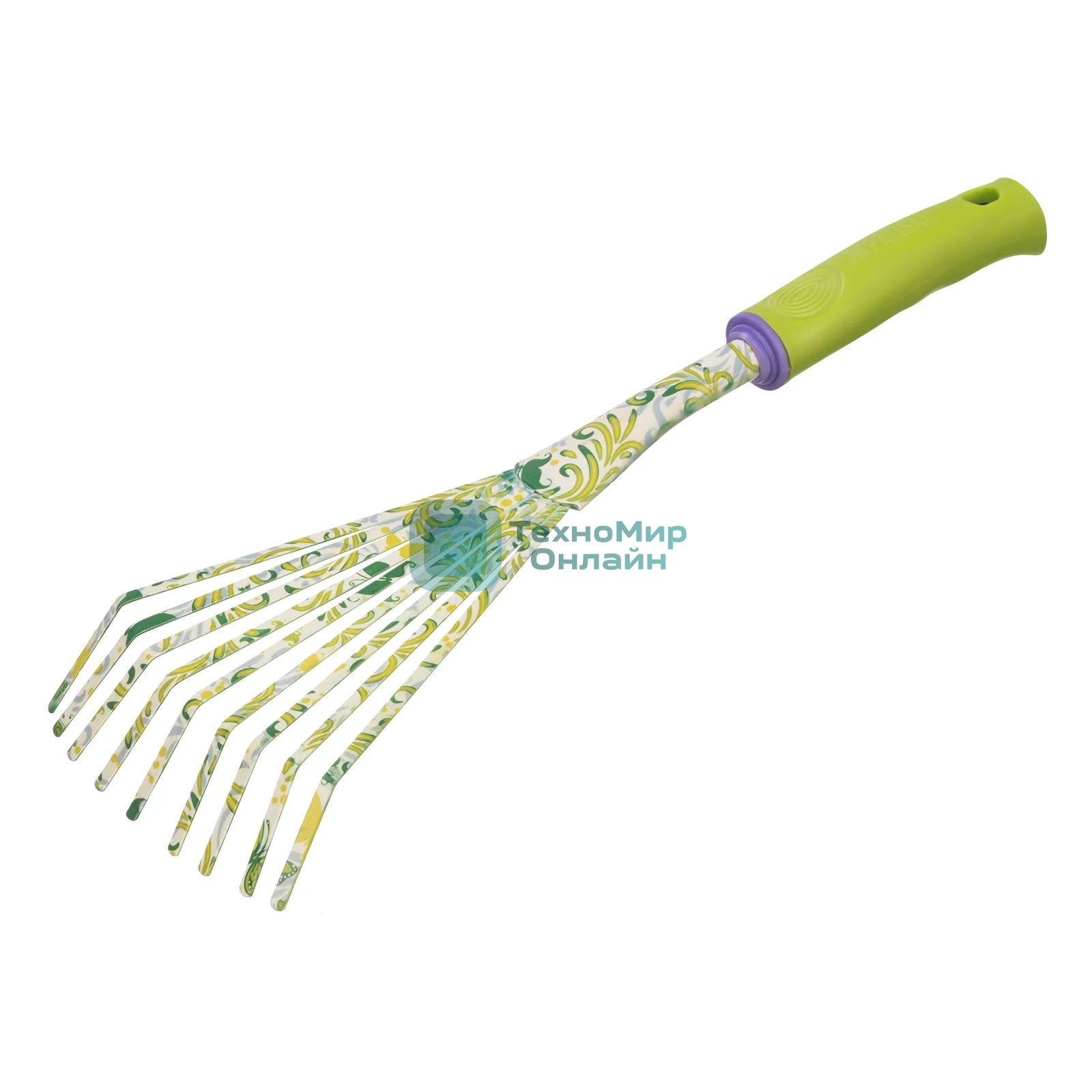 Грабли веерные 9-зубые Palisad FLOWER GREEN 75х385 мм, стальные, пластиковая рукоятка