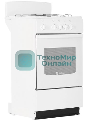 Плита газовая De Luxe 5040.45Г (Щ) -001 белый, конфорок 4 газовых, духовка 46 л, 50 см x 85 см x 50 см