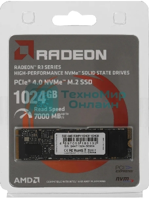 Накопитель SSD AMD Radeon R3MP41024G8, 1Tb, PCIe 4.0 x4, M.2 2280, NVMe, R/W 7000/5900
