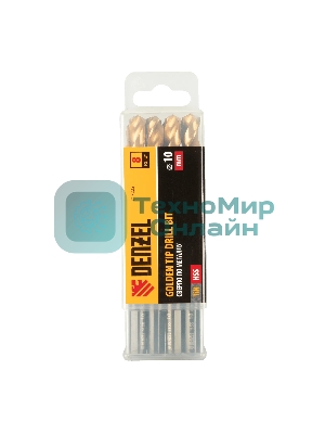 Сверло по металлу Denzel 10 мм, HSS-Tin, Golden Tip, 8 шт.
