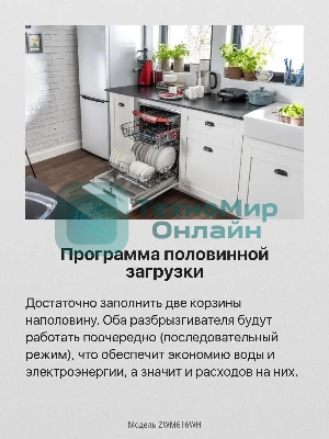 Посудомоечная машина Hansa ZWM616WH, белый, 59.8 см, 12 компл., 49 дБ, класс A++