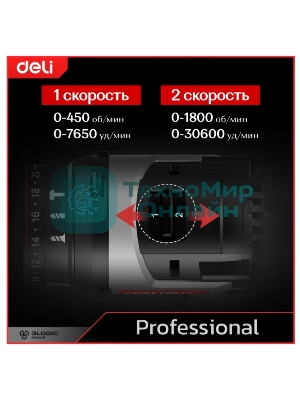 Дрель-шуруповерт Deli DE-CZ20-1, 20 В, 0 Ач, 70 Нм, бесщеточный, ударный