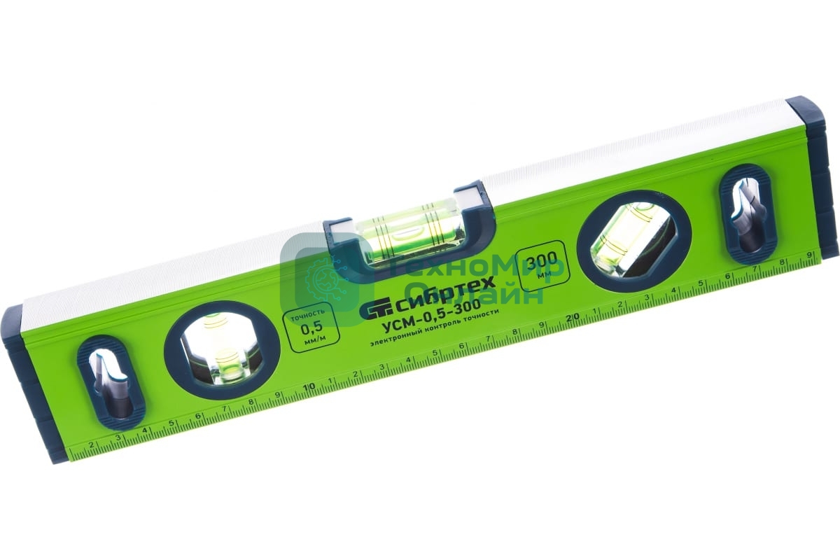 Уровень алюминиевый Сибртех УСМ-0,5-300, фрезерованный, 3 глазка, магнитный, 300 мм