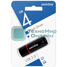 Флешка USB Smartbuy Crown black (SB4GBCRW-K), 4Gb, USB 2.0, R/W 25/15, черный/красный