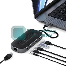 USB-концентратор Satechi ST-U4MGEM серый космос USB4 Multiport w2.5G Ethernet (1xUSB 3.2, 2xUSB Type-C, 1xHDMI, RJ-45, Audio Jack), до 100 Вт,