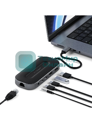 USB-концентратор Satechi ST-U4MGEM серый космос USB4 Multiport w2.5G Ethernet (1xUSB 3.2, 2xUSB Type-C, 1xHDMI, RJ-45, Audio Jack), до 100 Вт,