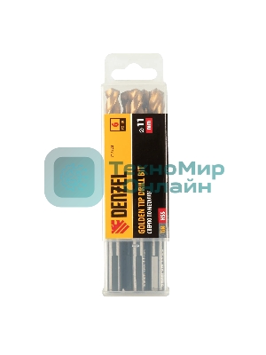 Сверло по металлу Denzel 11 мм, HSS-Tin, Golden Tip, 6 шт.