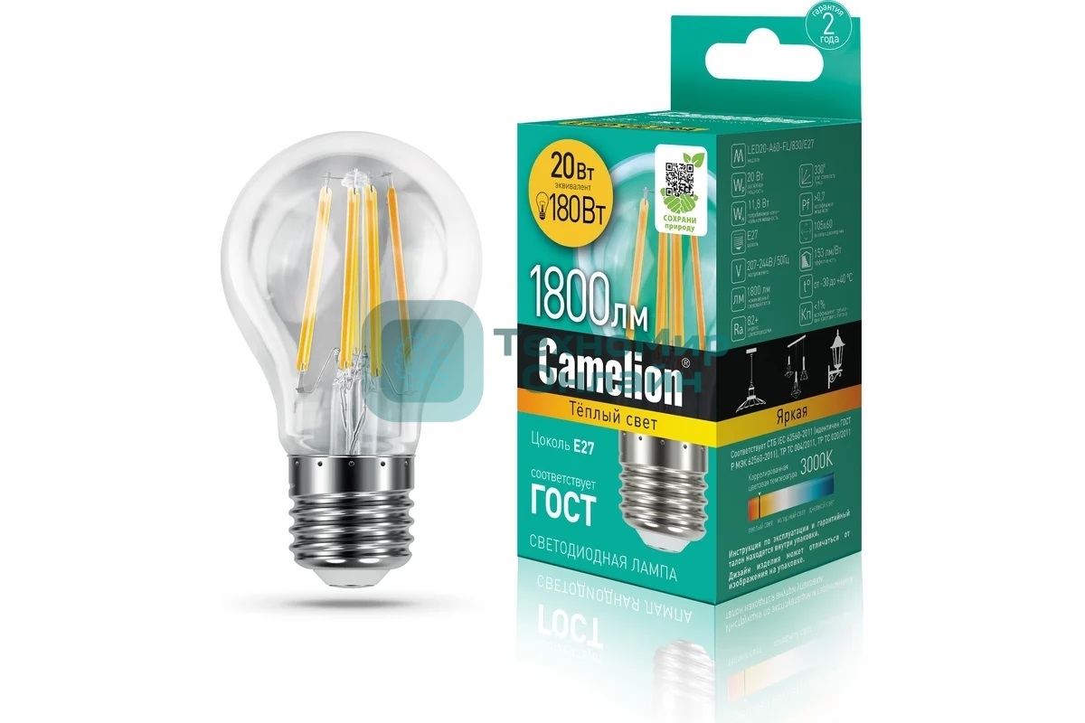 Лампа светодиодная Camelion (13718) LED20-A60-FL/830/E27