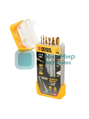 Набор сверл по металлу Denzel 2-3-4-5-6-8 мм, HSS-Tin, Golden Tip, 6 шт