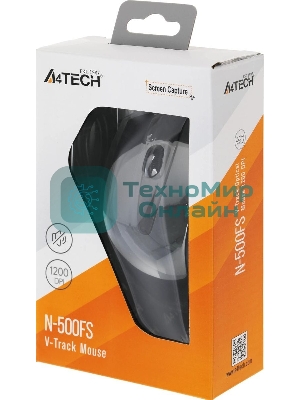 Мышь проводная A4Tech N-500FS черный, 1200 dpi, USB, кнопки - 4