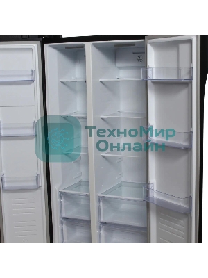 Холодильник Hyundai CS5003F черное стекло двухкамерный 331/165л морозилка сбоку, No Frost, Side by Side