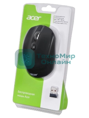 Мышь беспроводная Acer OMR040 черный, 1600 dpi, радиоканал, USB, кнопки - 6
