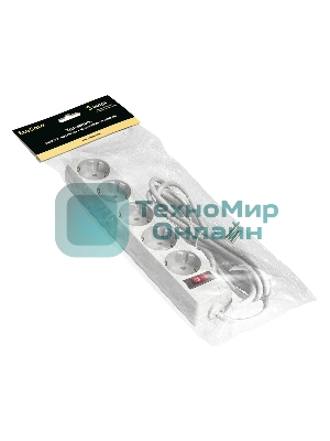 Удлинитель ExeGate EC-5-3W EX279360RUS белый, 3 м, евровилка, 5 розеток, 2200 Вт