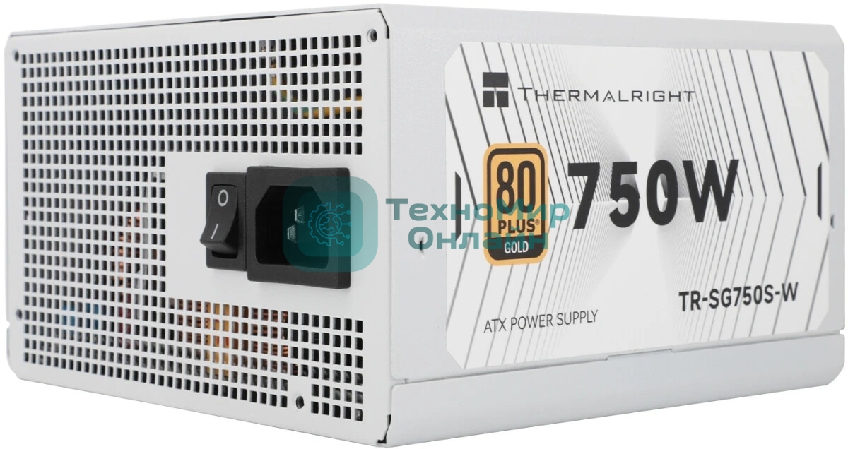 Блок питания 750W/Power Supply Thermalright, 750W 80+ Gold (ATX, 3.1, PCIe 5.1, Non-modular, 1x24(20+4)pin, 1xCPU 8(4+4)pin, 2xPCIe*2 8(6+2)pin, 5xSATA3, 1x12+4pin (12VHPWR PCIe 5.1 12+4pin 600mm), 3xMOLEX4pin, Active, 120x120мм, 150x140x86mm, APFC, white)