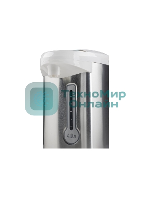 Термопот Energy TP-619 (280307) Мощность: 750 Вт Объем: 4 л Мощность в режиме поддержания температуры: 35 Вт 3 способа подачи воды: автоматическая (нажатием кнопки, нажатием чашкой) и ручная (помпа) Функция поддержания температуры Функция повторного кипячения Быстрое кипячение воды Энергосберегающий принцип работы Скрытый нагревательный элемент нержавеющая стальная колба Съемный шнур питания (длина шнура - 1 м) Индикатор уровня воды Состав (материал): металл, пластмасса