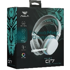 Гарнитура AULA G7 белый, беспроводная + проводная, до 65 ч, съёмный микрофон, подсветка