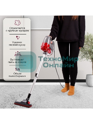 Пылесос вертикальный Kelli KL-8021 красный, питание от сети, 300 Вт, уборка сухая, пылесборник 1 л