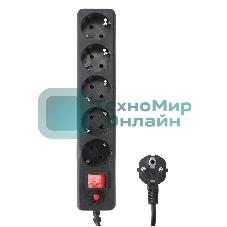 Сетевой фильтр Гарнизон EHLB-1, 5 р, 10А 1.8 м черный